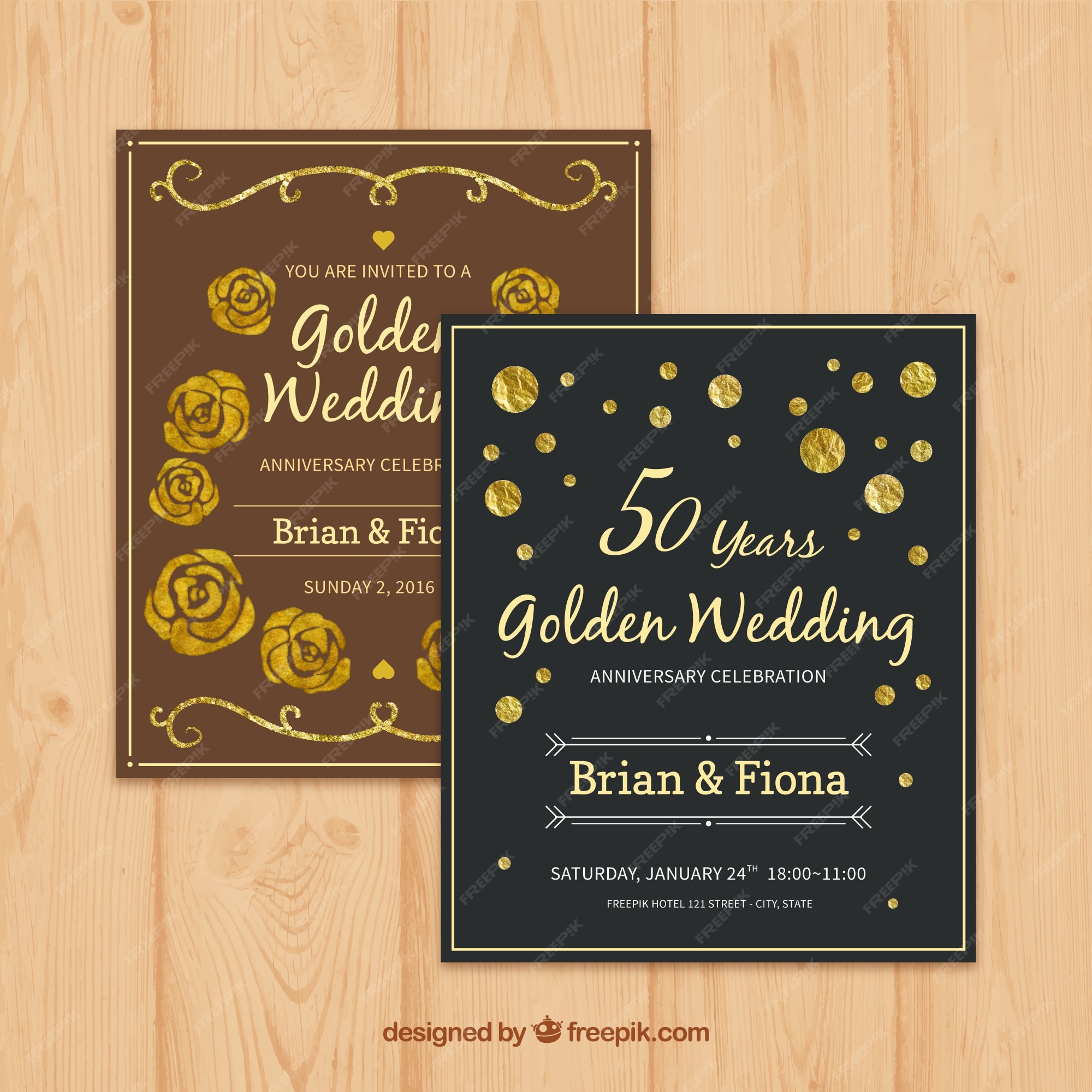 Free Vector | Elegant and cute golden wedding cards