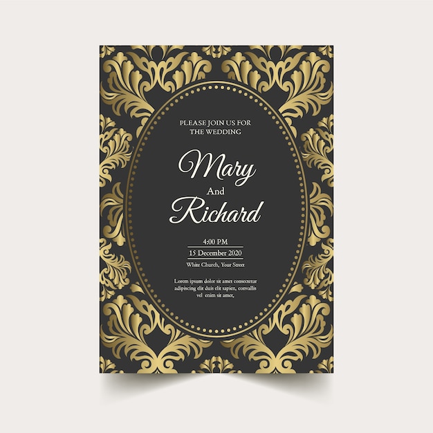 Download Elegant damask template wedding invitation Vector | Free Download