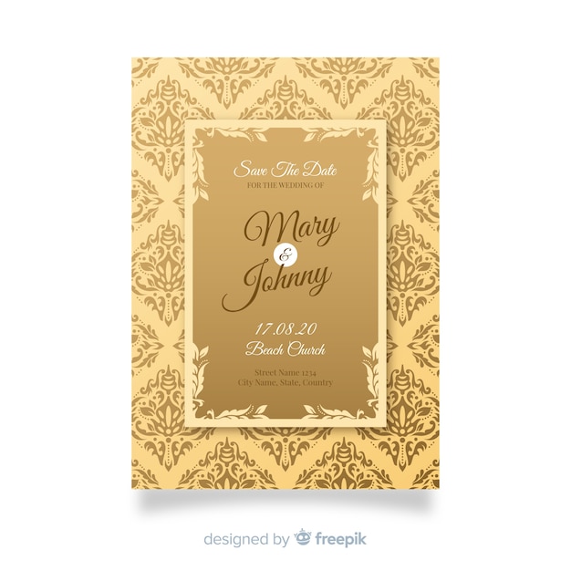 Elegant damask wedding invitation template Vector | Free ...