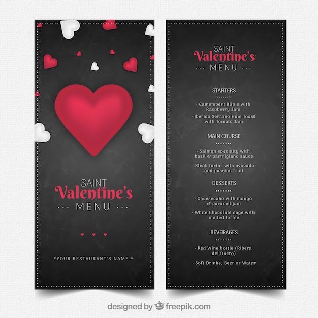 Elegant dark valentine menu template