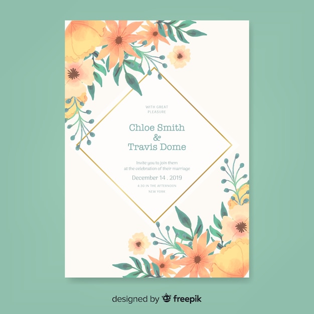 Download Elegant floral wedding invitation template Vector | Free ...