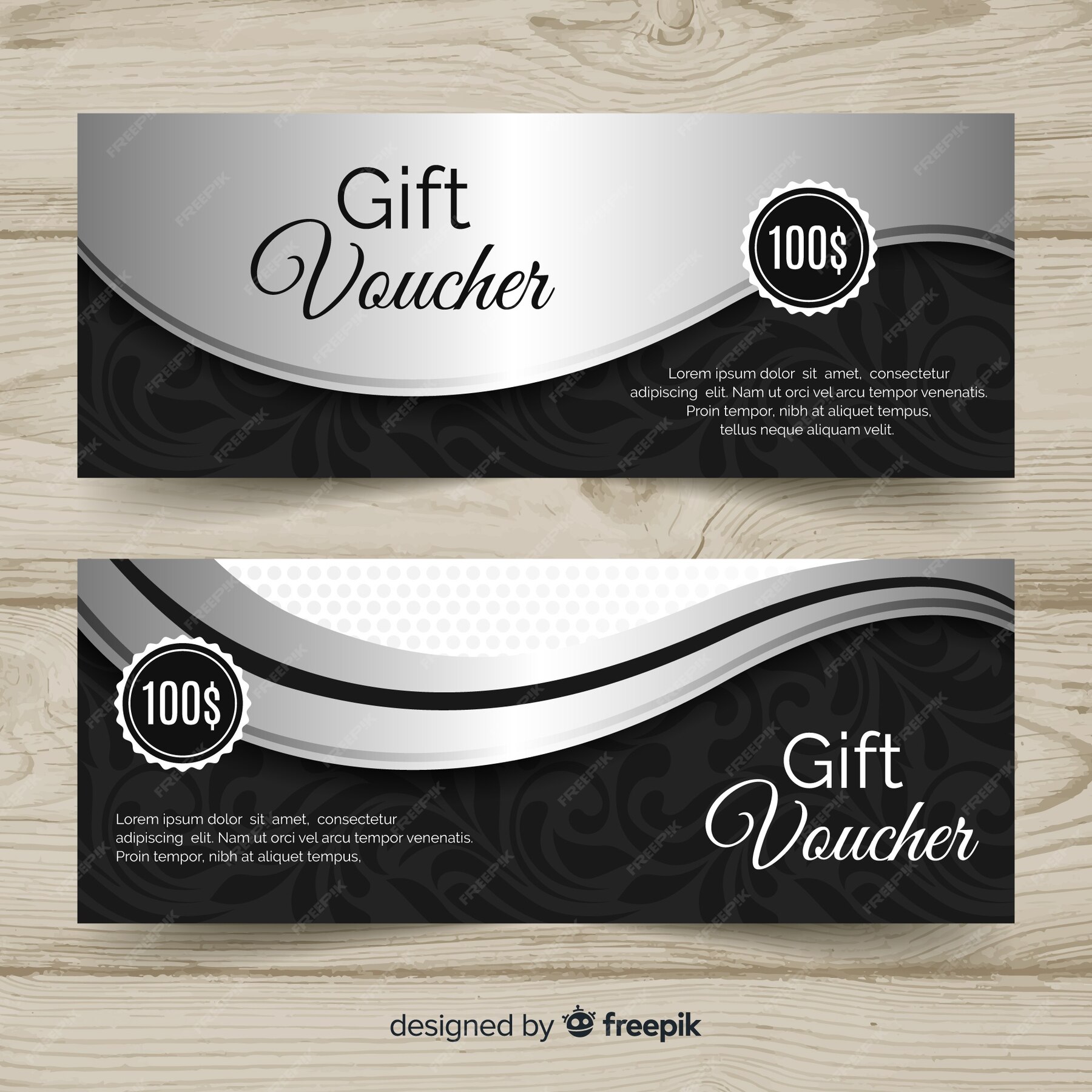 Free Vector | Elegant gift voucher template with silver style