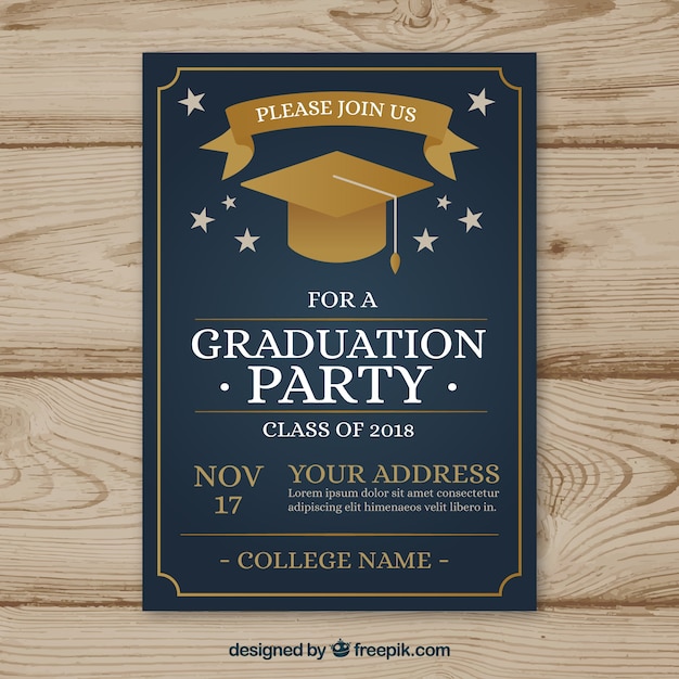 Download Elegant graduation invitation template flat design Vector | Free Download
