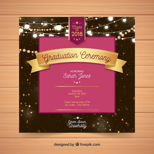 Download Elegant graduation invitation template flat design | Free Vector