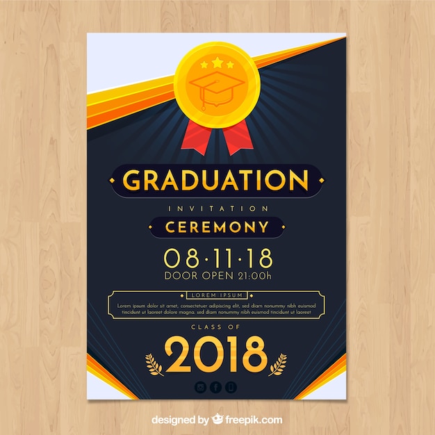 Free Vector Elegant Graduation Invitation Template With Flat Design