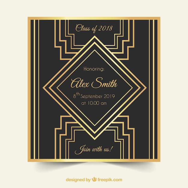 Download Elegant graduation invitation template with golden style Vector | Free Download