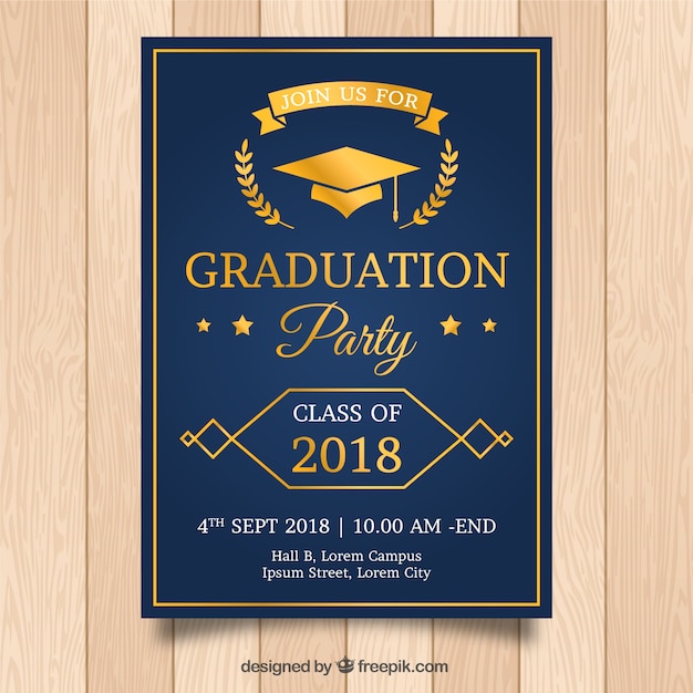 Download Free Vector | Elegant graduation invitation template with golden style