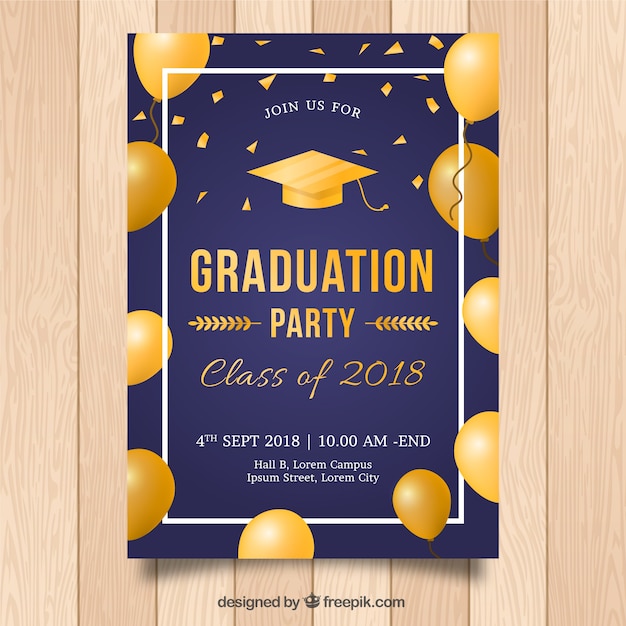 Download Elegant graduation invitation template with golden style | Free Vector