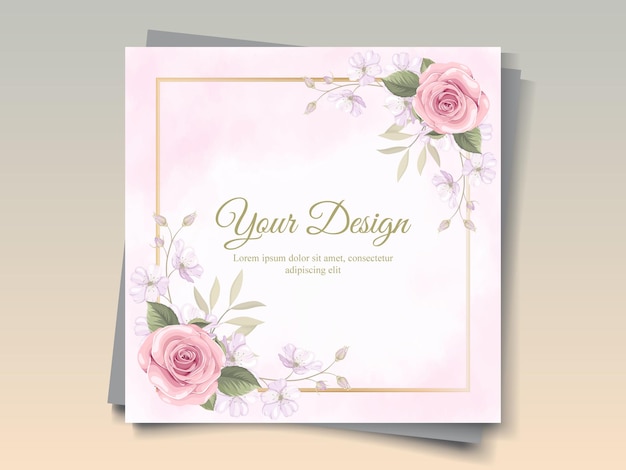 Premium Vector Elegant Greeting Card Design With Pink Roses Ornaments