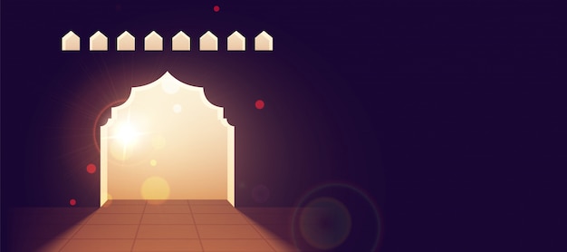 Elegant illustration of mosque gate on purple background. ramada Premium Vector