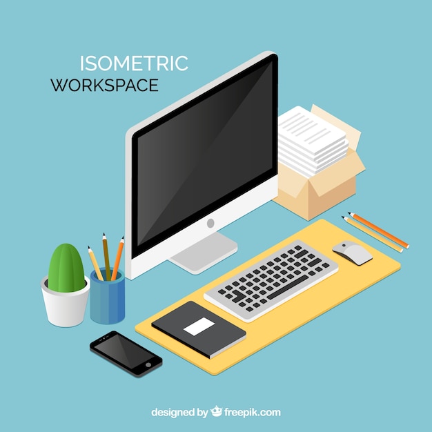 Elegant isometric workspace Free Vector