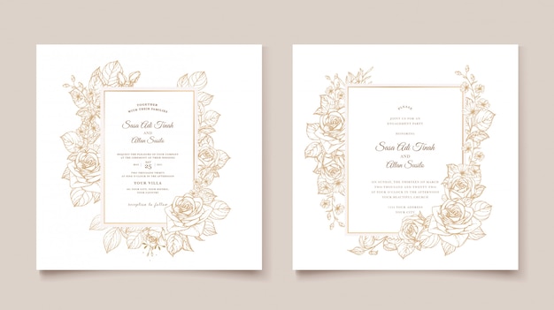Premium Vector | Elegant line art wedding invitation card template