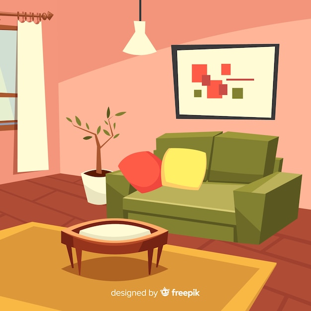 Free Vector | Elegant living room interior with flat design