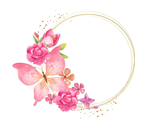 Premium Vector Elegant Lovely Watercolor Floral Frame With Pink Butterfly 9184