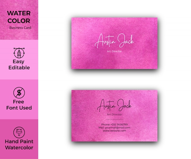 Elegant magenta abstract watercolor business card Premium Vector