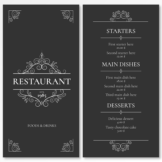 Elegant Menu Template for Restaurant with Ornaments Free Vector Elegant Menu Template for Restaurant with Ornaments Free Vector