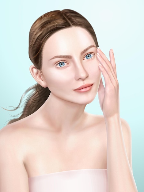 エレガントなモデルの肖像画 3dイラストで使用する医療または化粧品の広告のための魅力的な女性 プレミアムベクター