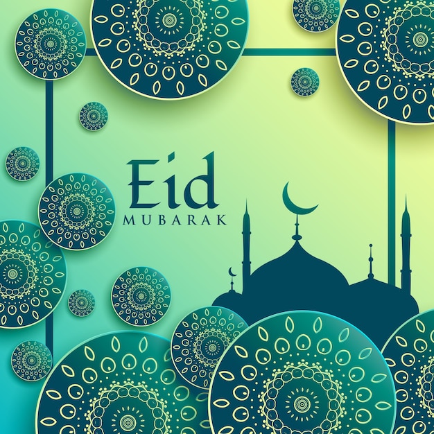 Elegant modern green design for eid mubarak | Free Vector