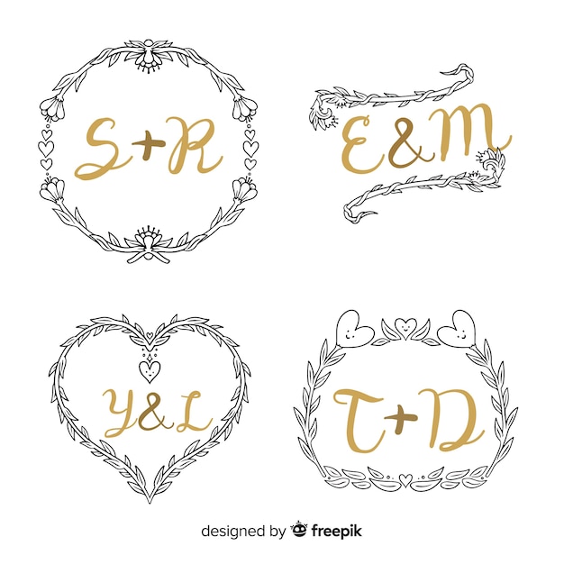 Download Elegant monogram wedding collection template Vector | Free ...