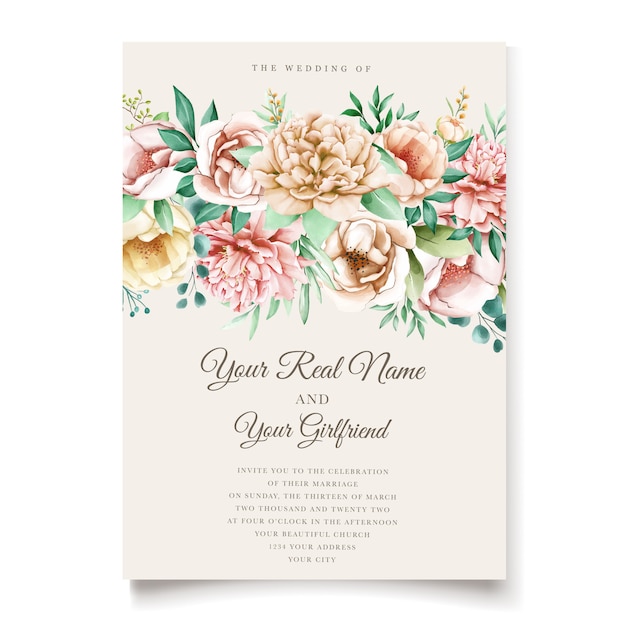 Elegant Peonies Invitation Card Template Free Vector 6320