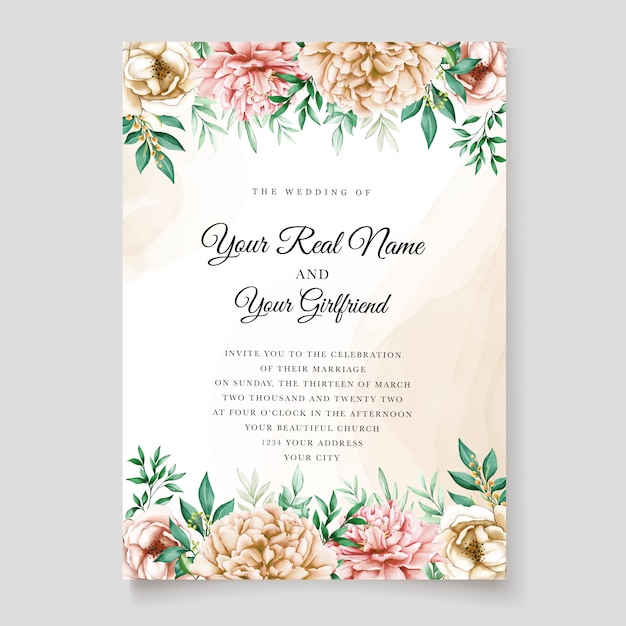 Free Vector Elegant Peonies Invitation Card Template 0697