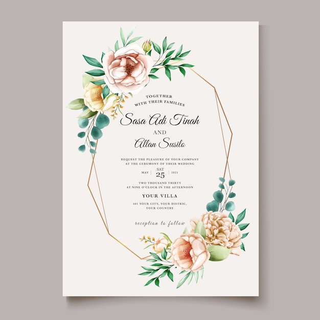 Free Vector | Elegant peony wedding invitation card template