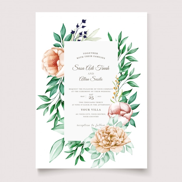 Premium Vector | Elegant peony wedding invitation card template