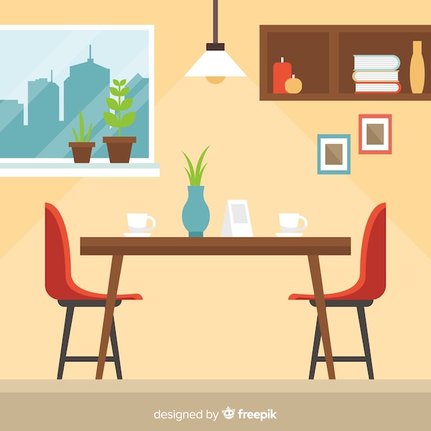 Elegant restaurant interior with flat design | Free Vector