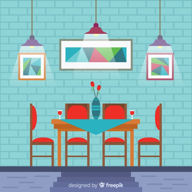 Elegant restaurant interior with flat design Free Vector
