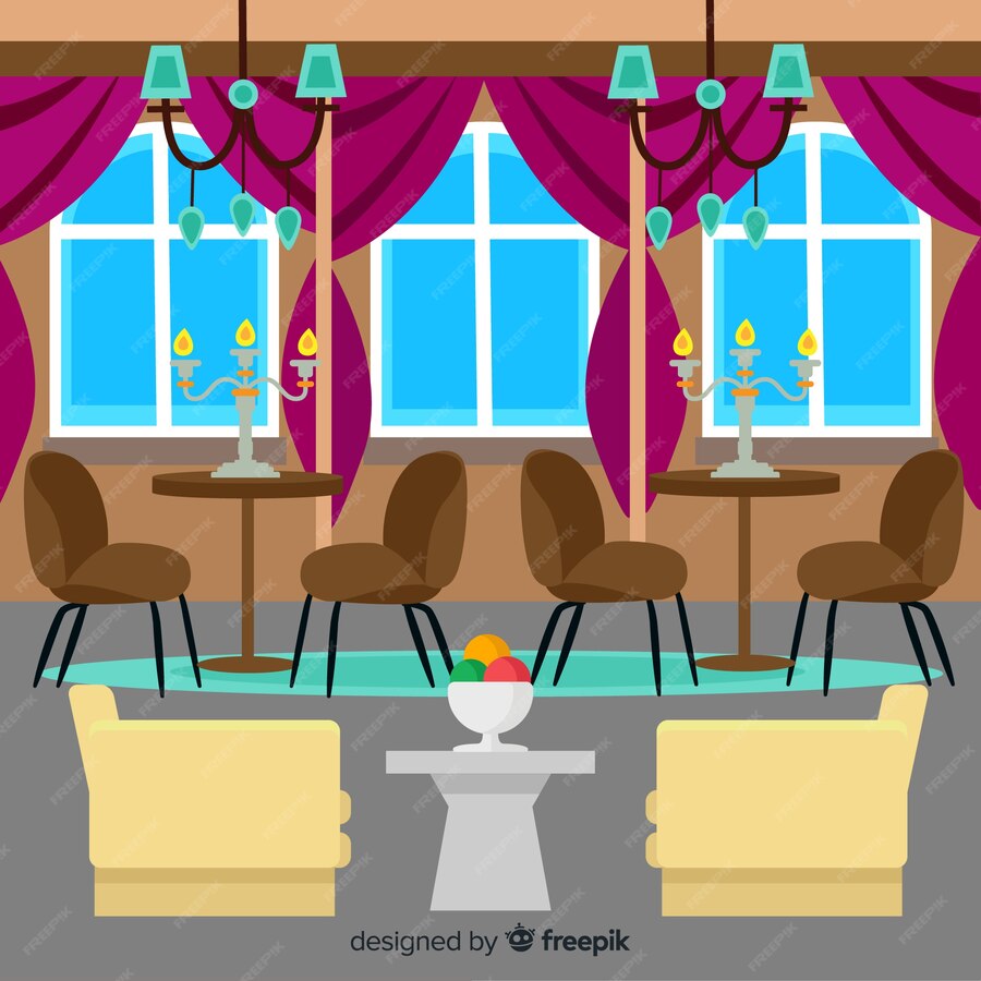 Free Vector | Elegant restaurant interior with flat design