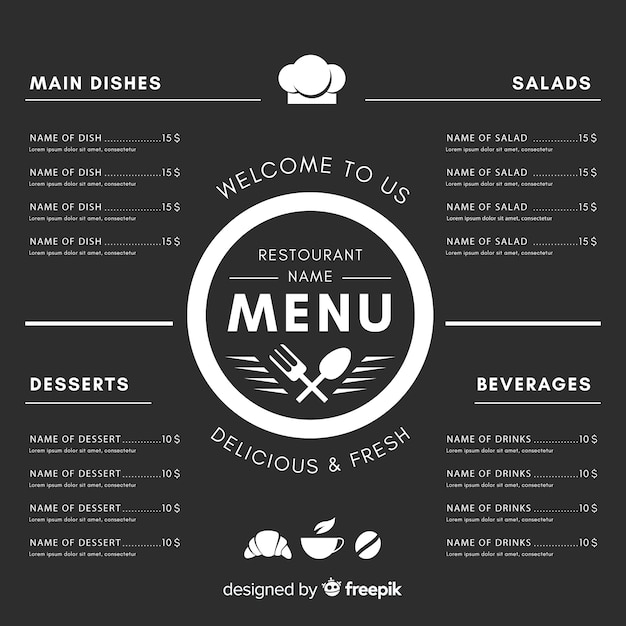 Free Vector | Elegant restaurant menu template with chalkboard style