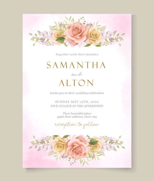 Premium Vector | Elegant roses wedding invitation card design