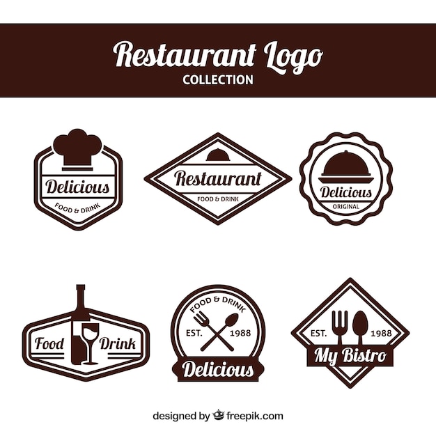 Download Free Elegant Set Of Restaurant Logos With Badge Design Free Vector Use our free logo maker to create a logo and build your brand. Put your logo on business cards, promotional products, or your website for brand visibility.