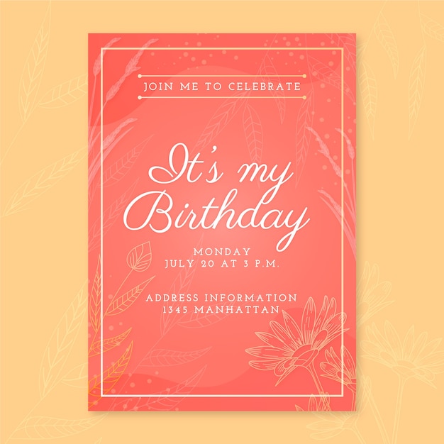 Free Vector Elegant Simple Birthday Card Invitation Template