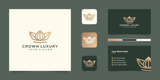 Elegant simple logo crown design, symbol for kingdom, king and leader and business card Premium Vect