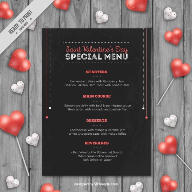 Elegant special valentine's menu