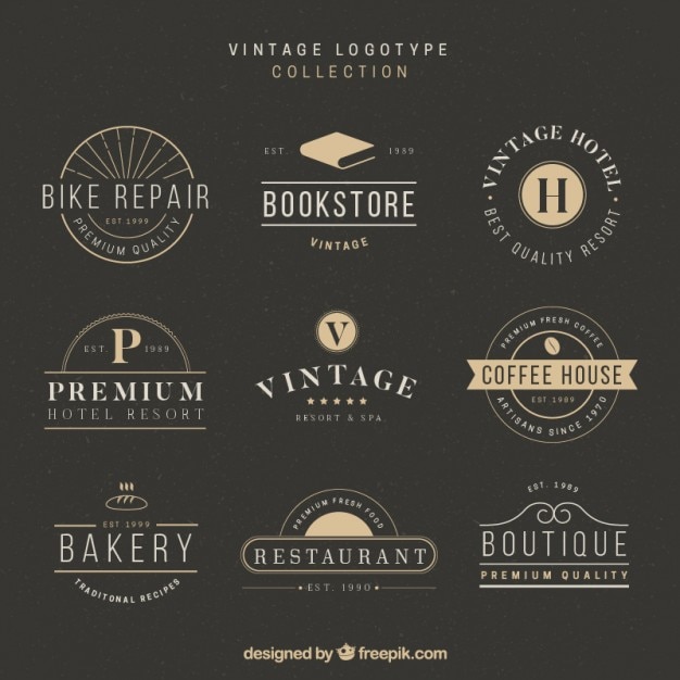 Download Free Free Vector Elegant And Stylish Logo Collection In Vintage Design Use our free logo maker to create a logo and build your brand. Put your logo on business cards, promotional products, or your website for brand visibility.