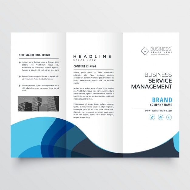 Elegant trifold brochure with blue wave Vector | Free Download