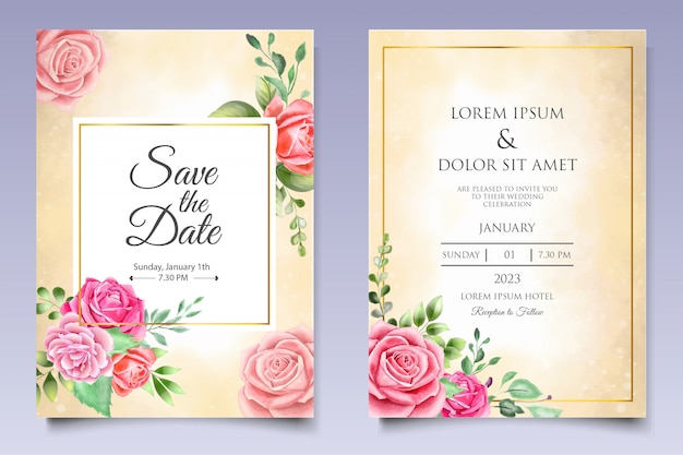 Premium Vector | Elegant watercolor floral wedding invitation card set