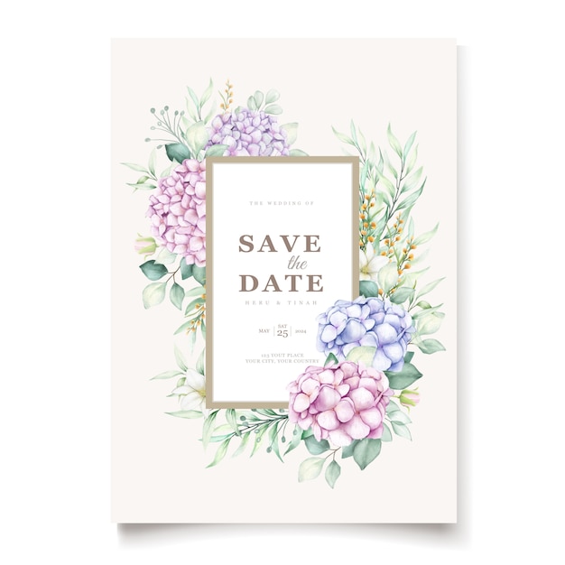 Free Vector Elegant Watercolor Hydrangea Floral Wedding Invitation Card Set