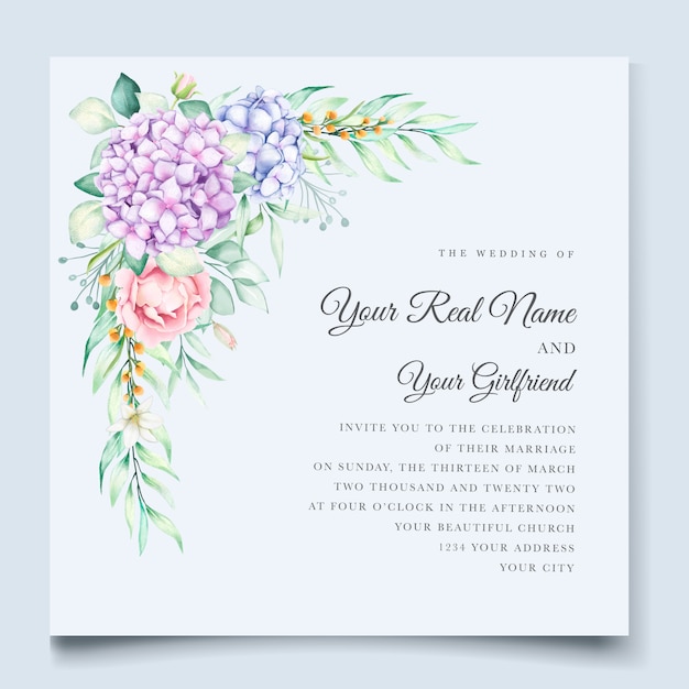 Premium Vector Elegant Watercolor Hydrangea Floral Wedding Invitation Card Set