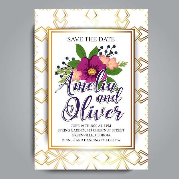 Download Elegant wedding card with golden details | Premium Vector