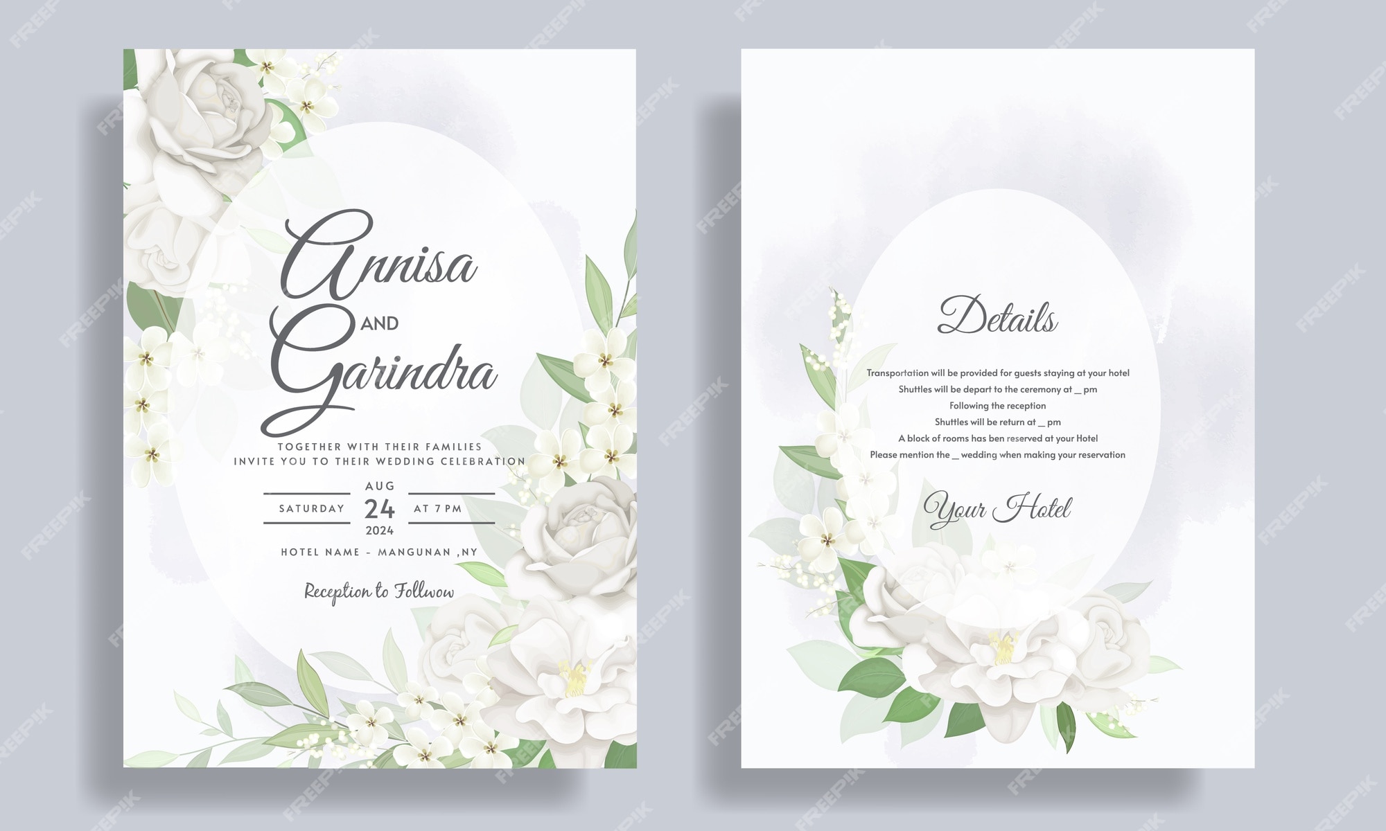 Premium Vector | Elegant wedding invitation card template with white ...