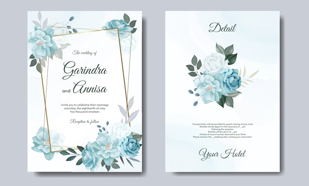 Elegant wedding invitation card with beautiful floral and leaves template Premium Vector