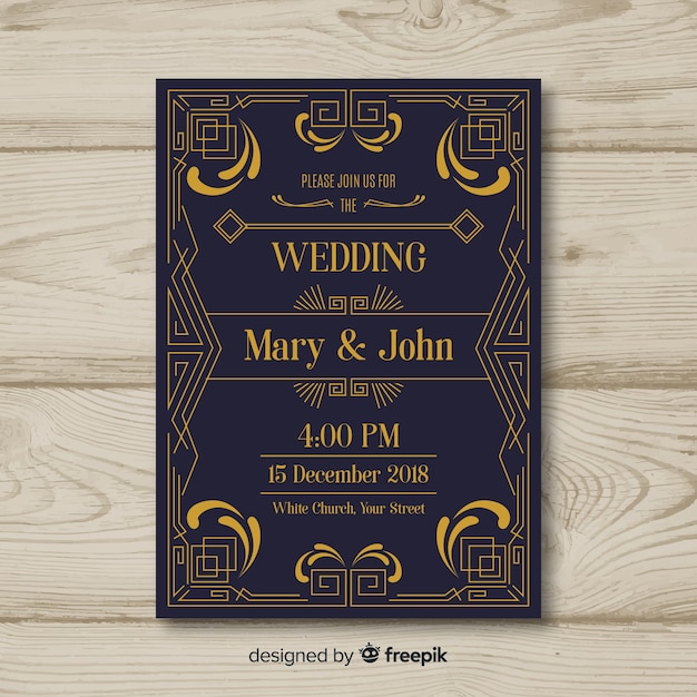 Free Vector Elegant wedding invitation template in art
