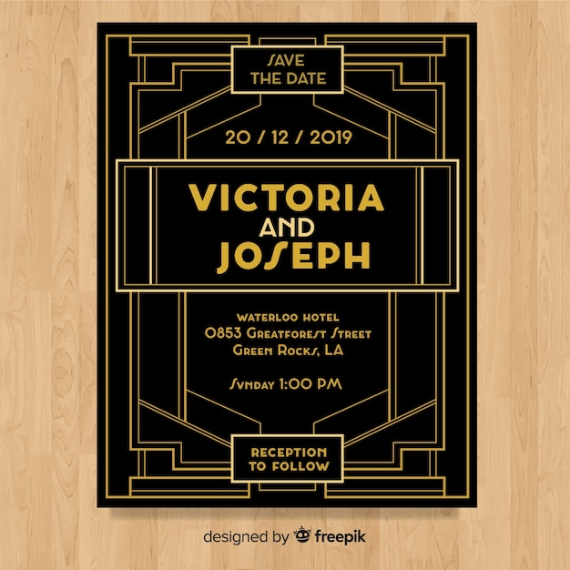 Free Vector Elegant wedding invitation template with art deco concept