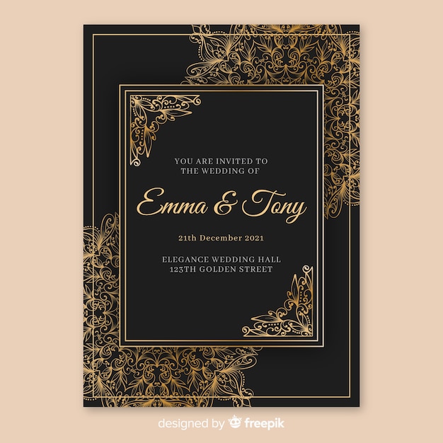 Free Vector Elegant wedding invitation template with mandala
