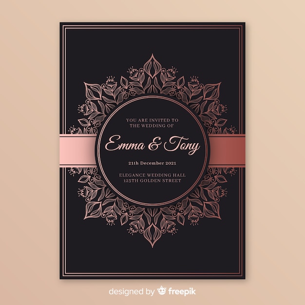 Download Elegant wedding invitation template with mandala Vector ...