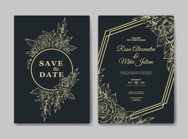 Premium Vector | Elegant wedding invitation template with outline ...