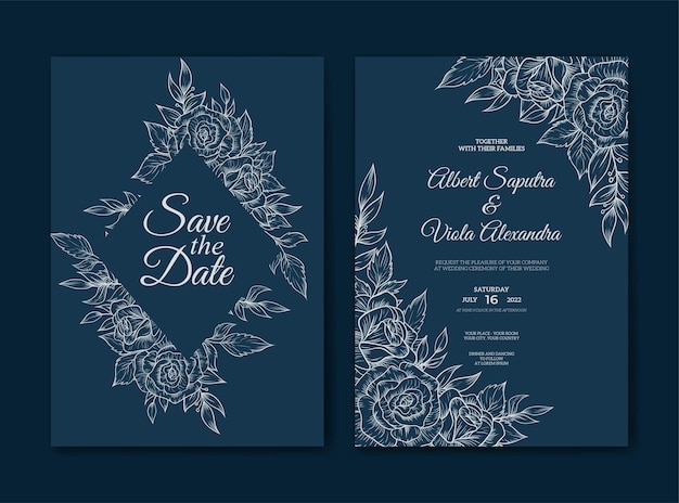 Premium Vector | Elegant wedding invitation template with outline ...